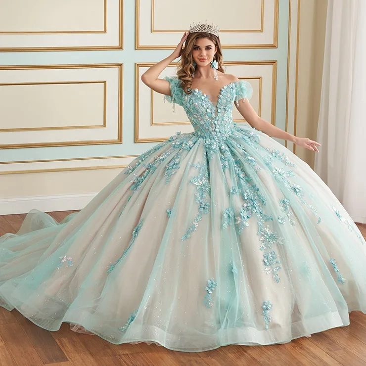 Breathtaking QuinceañEra Gown With Shimmering Details And Matching Cap