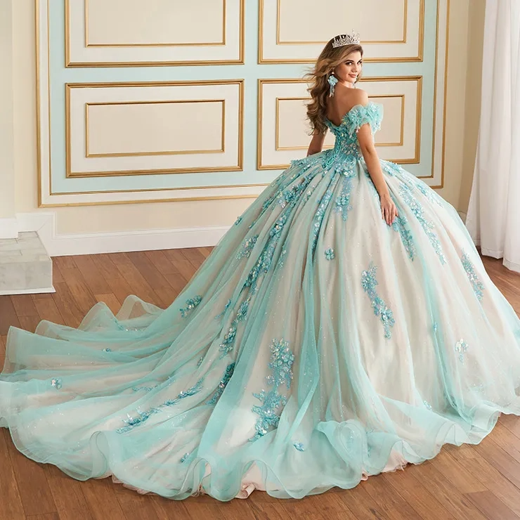 Shimmering Sweetheart Off-The-Shoulder Sequin Appliques Quinceanera Dress #PR30174