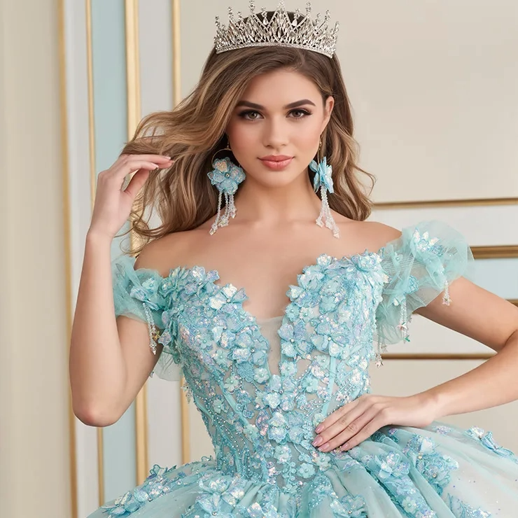 Shimmering Sweetheart Off-The-Shoulder Sequin Appliques Quinceanera Dress #PR30174