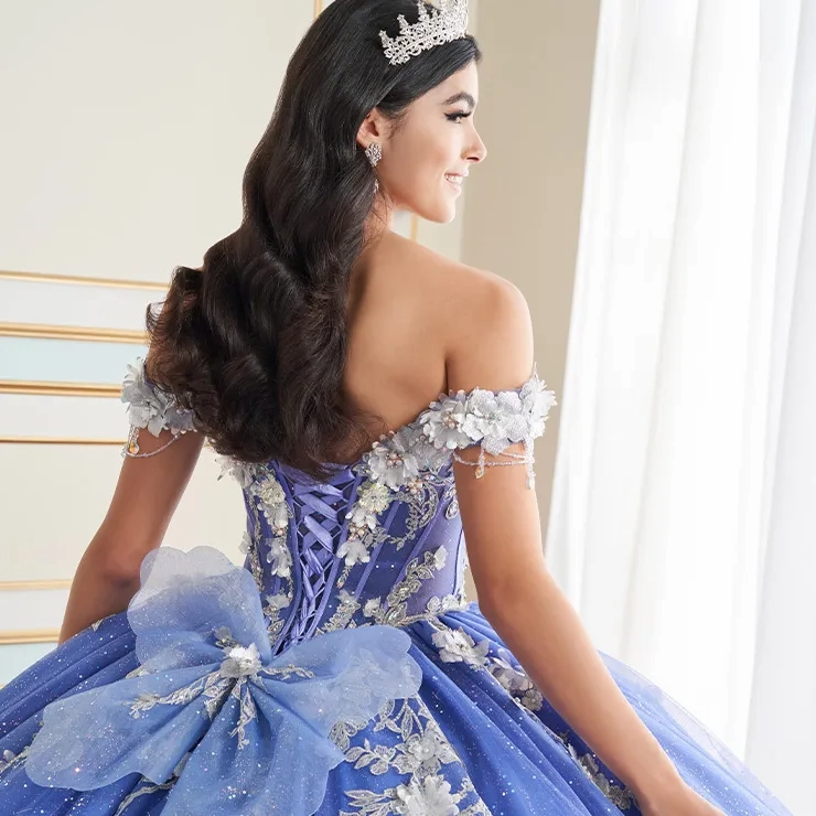 Sweetheart Off-The-Shoulder Applique Beading Glitter Tulle Quinceanera Dress #PR30178