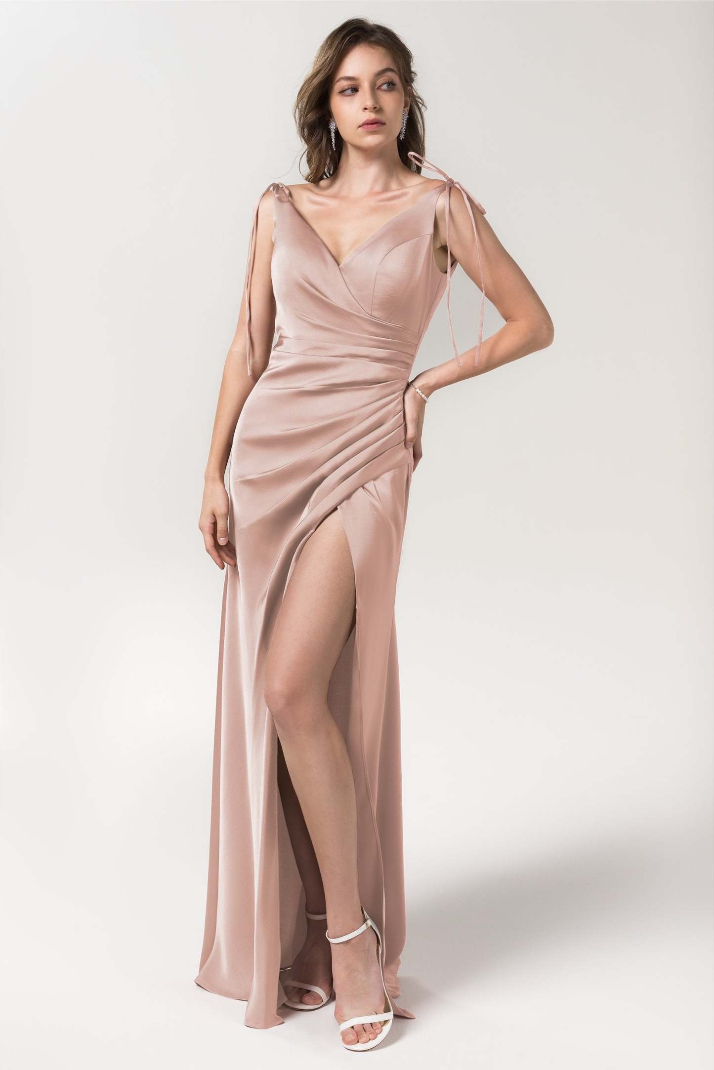 Sheath Floor Length Luxe Satin Bridesmaid Dress Formal Dresses CB0585