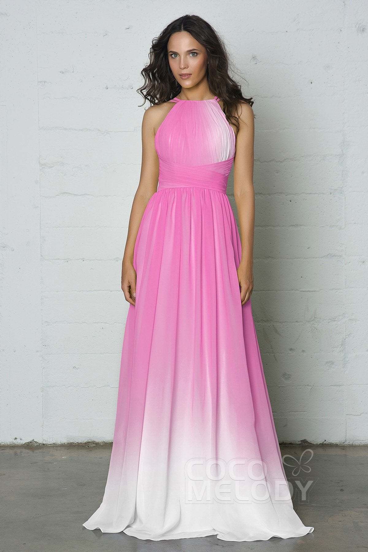 Sheath-Column Floor Length Chiffon Ombre Dress COZF17008