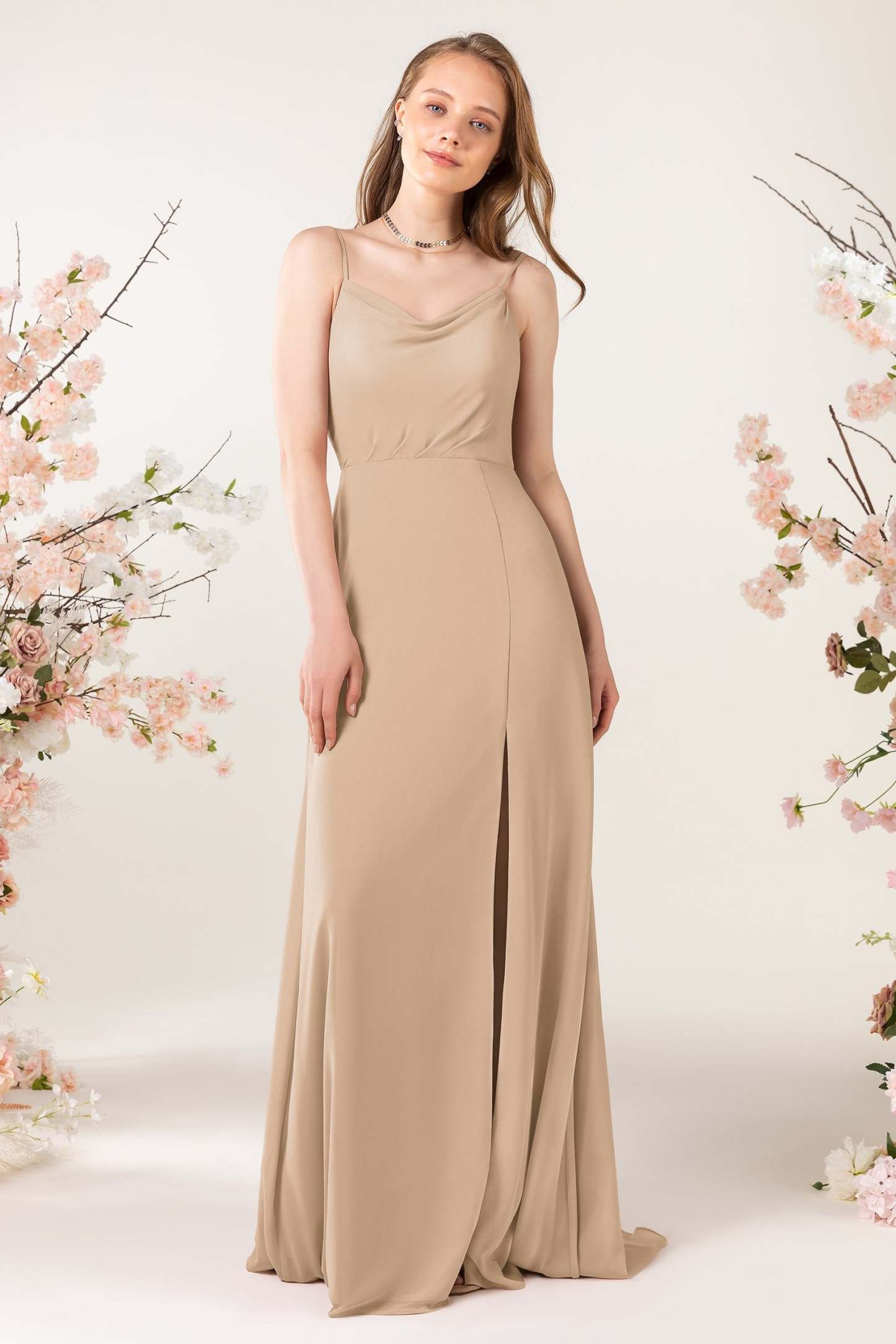 Sheath Sweep-Brush Train Chiffon Bridesmaid Dress CB0457