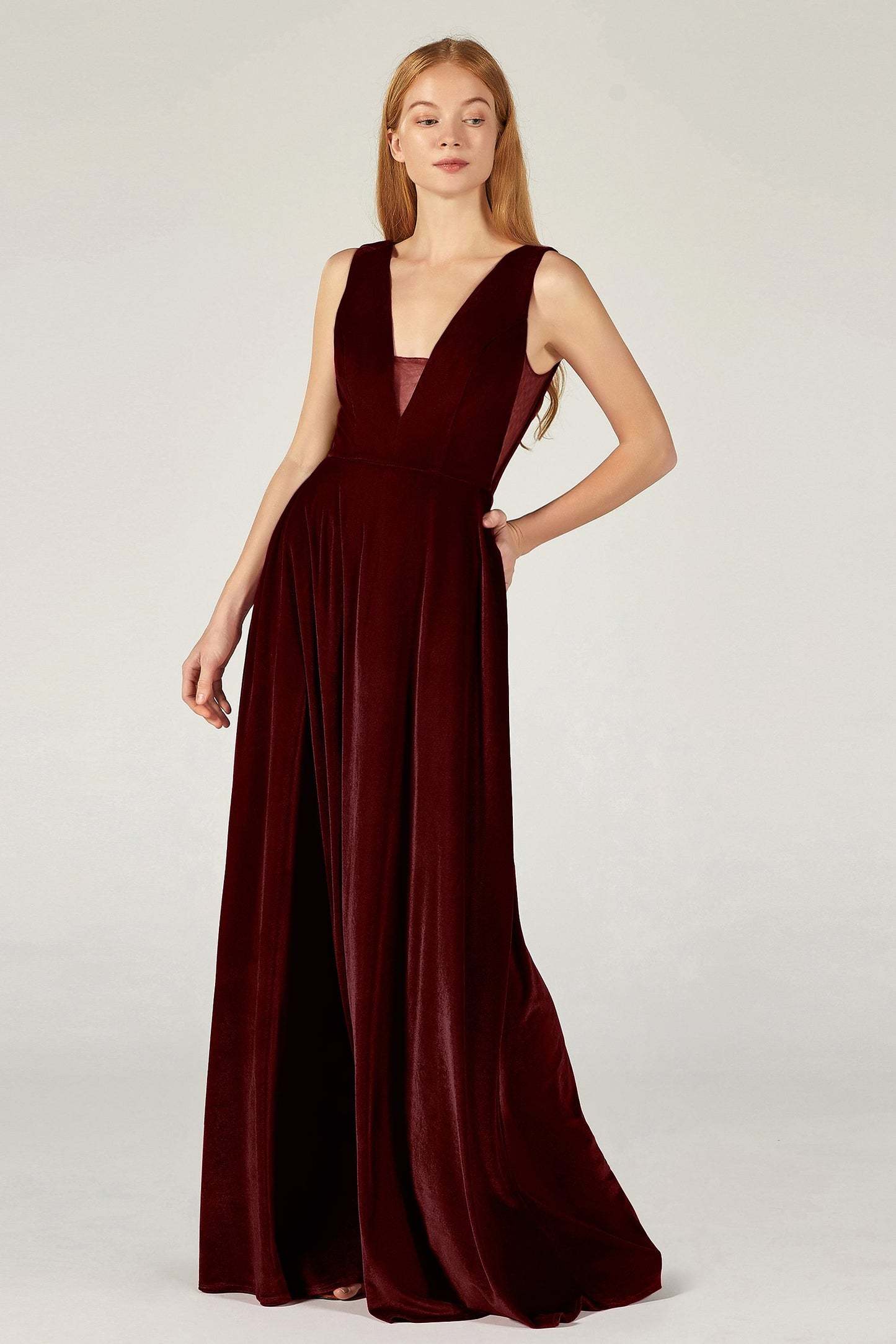 A-Line Floor Length Velvet Bridesmaid Dress CB0364