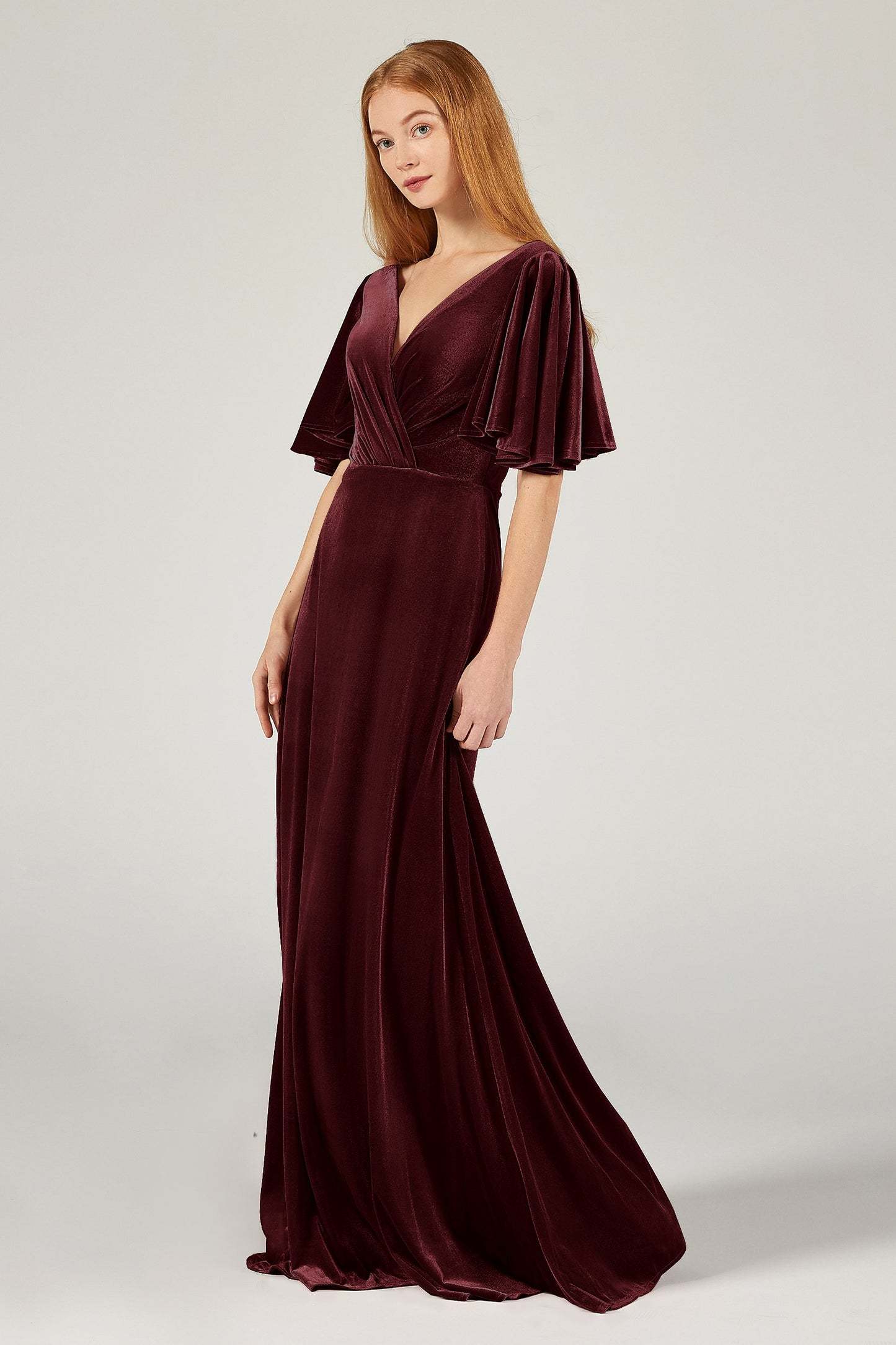 A-Line Floor Length Velvet Bridesmaid Dress Formal Dresses CB0367