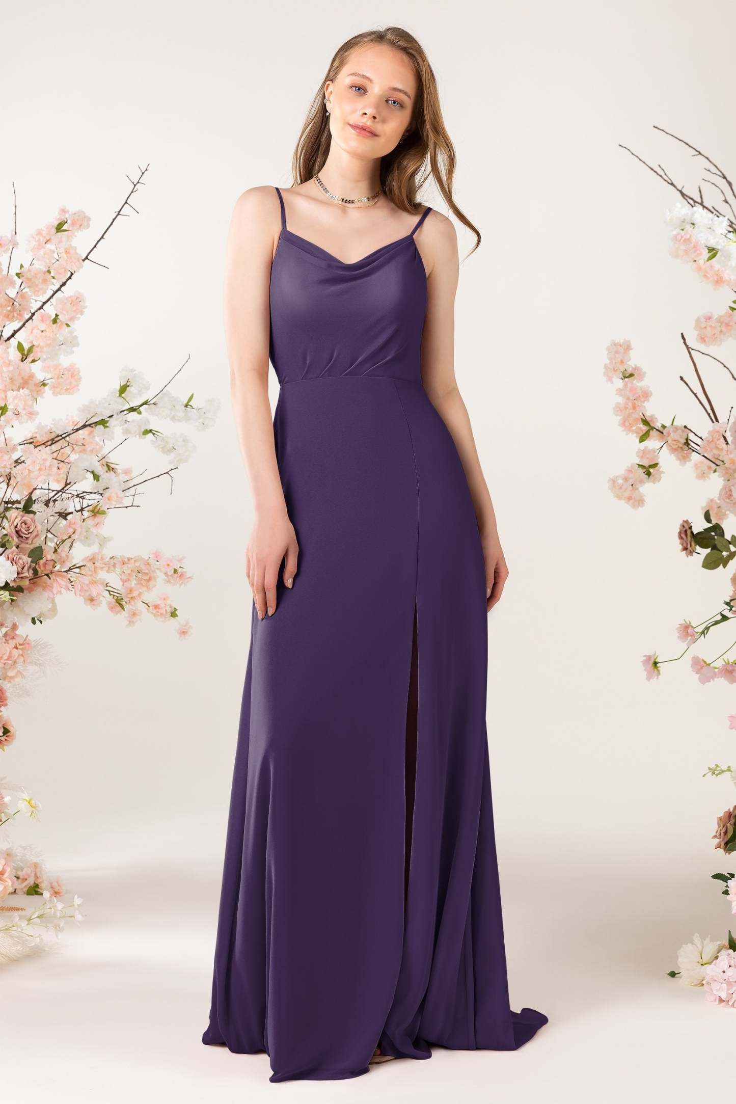 Sheath Sweep-Brush Train Chiffon Bridesmaid Dress CB0457