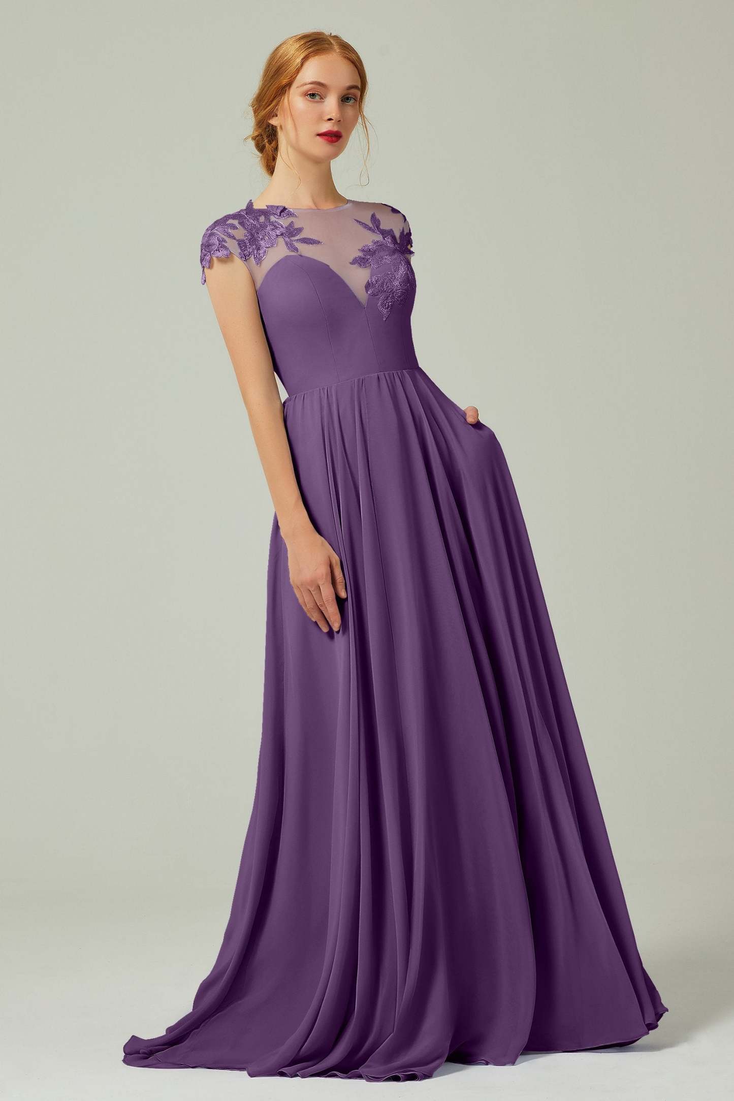 A-Line Sweep-Brush-Train Chiffon Bridesmaid Dress CB0248