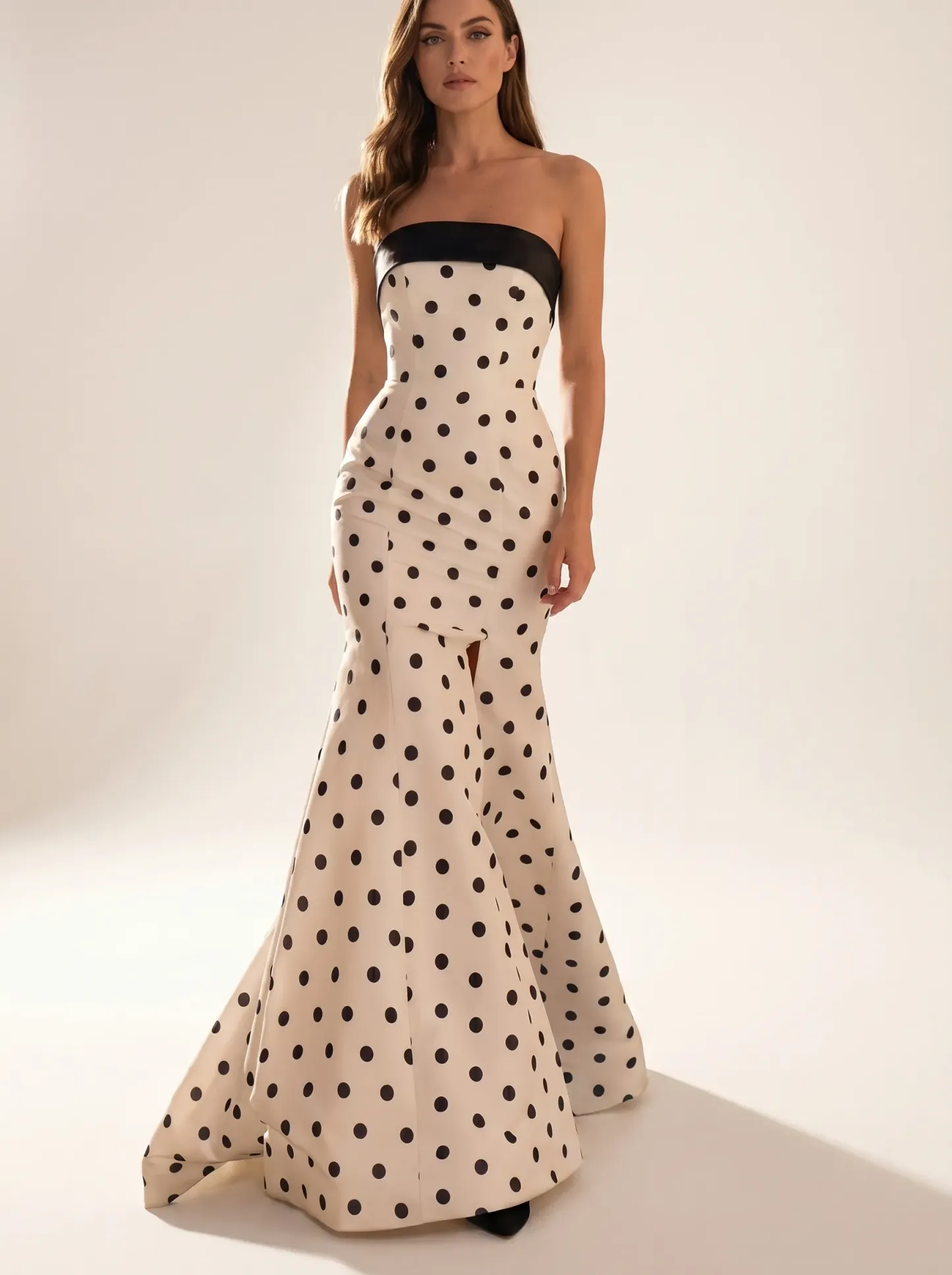 Polka Dot Strapless Prom Dress | Fitted Mermaid Gown with Thigh-High Slit #3726  