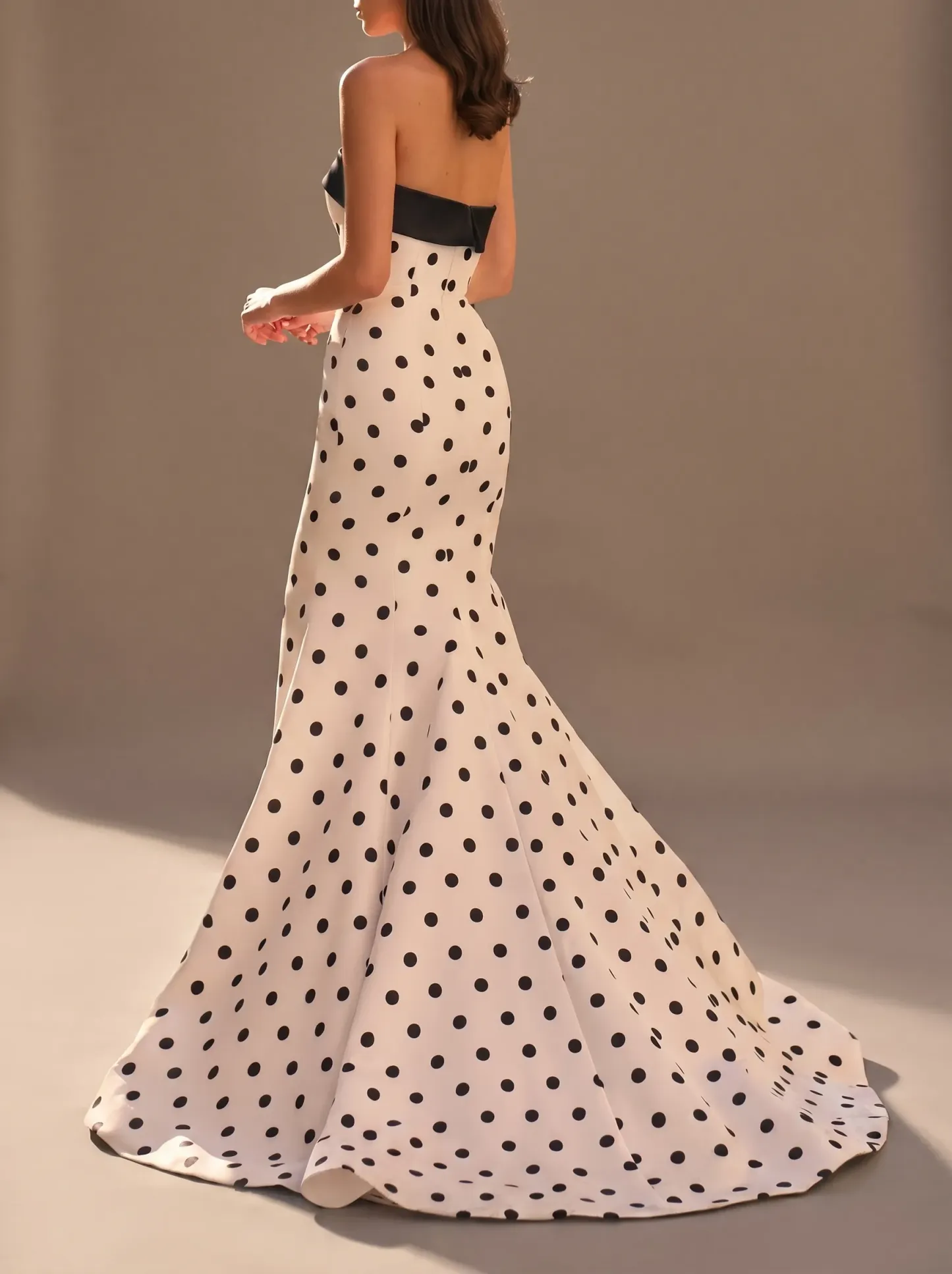 Polka Dot Strapless Prom Dress | Fitted Mermaid Gown with Thigh-High Slit #3726  