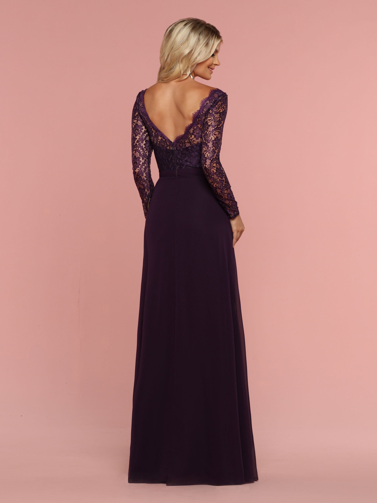 A-Line V-Neck Chiffon Deep V-Back Bridesmaid Dress #60337