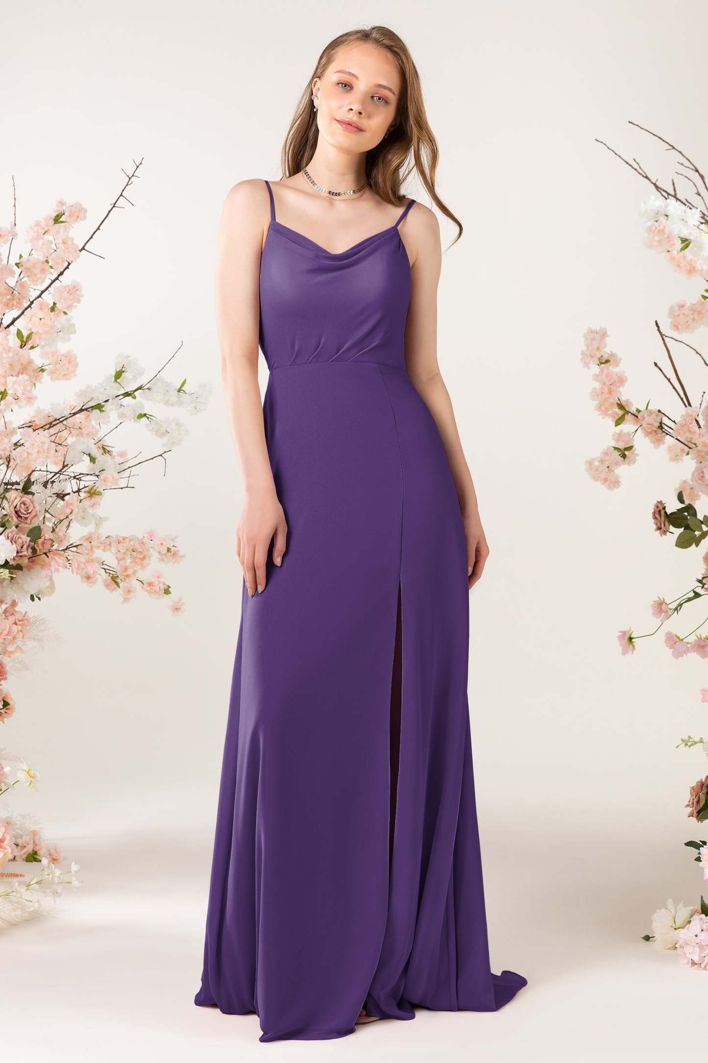 Sheath Sweep-Brush Train Chiffon Bridesmaid Dress CB0457