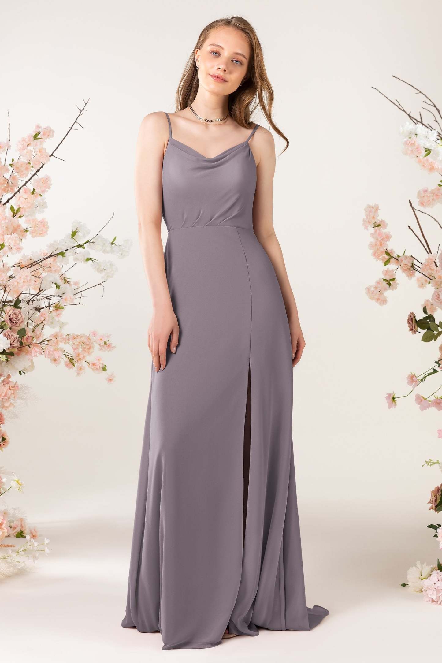 Sheath Sweep-Brush Train Chiffon Bridesmaid Dress CB0457