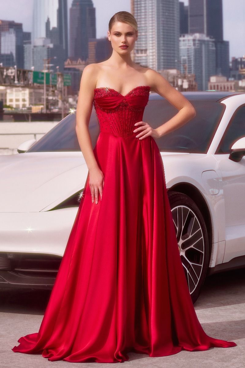 A-Line Strapless Sweetheart Beaded Satin Mini Floral Embellishment Prom Dress CD297