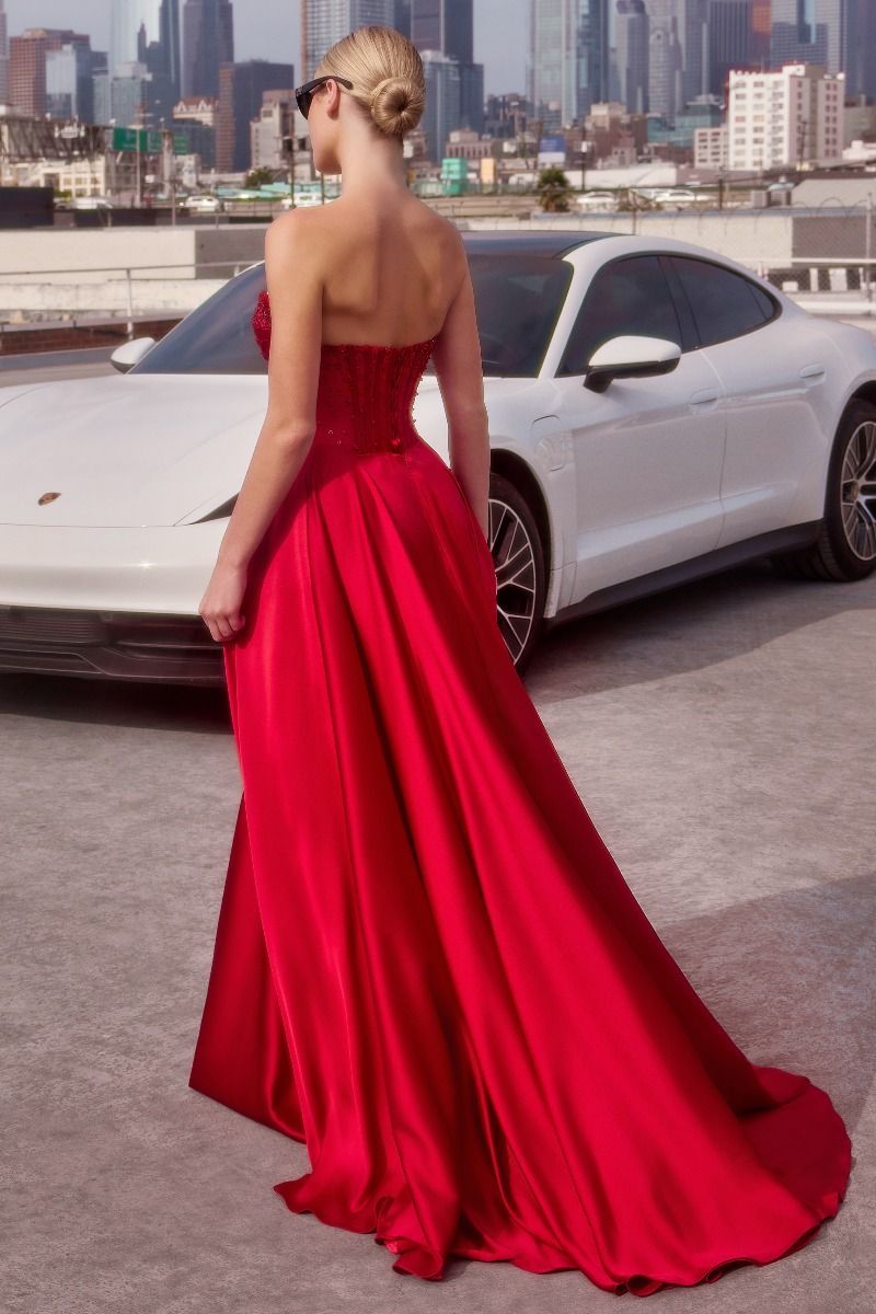 A-Line Strapless Sweetheart Beaded Satin Mini Floral Embellishment Prom Dress CD297