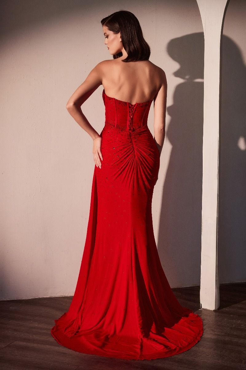 Fitted Strapless Stretch Net Rhinestone Scattered Prom Dress CD770