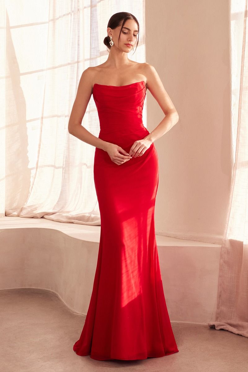 Fitted Strapless Scoop Draped Chiffon Bridesmaid Prom Dress T702