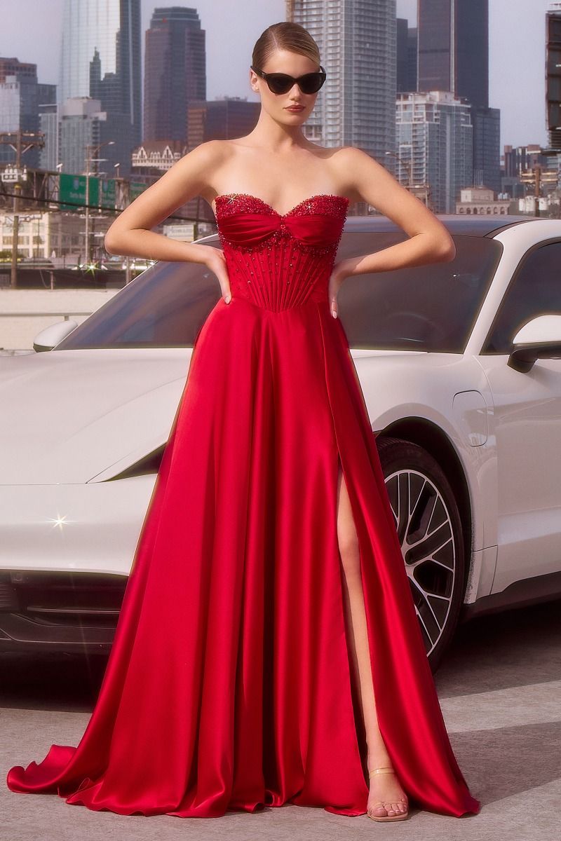 A-Line Strapless Sweetheart Beaded Satin Mini Floral Embellishment Prom Dress CD297