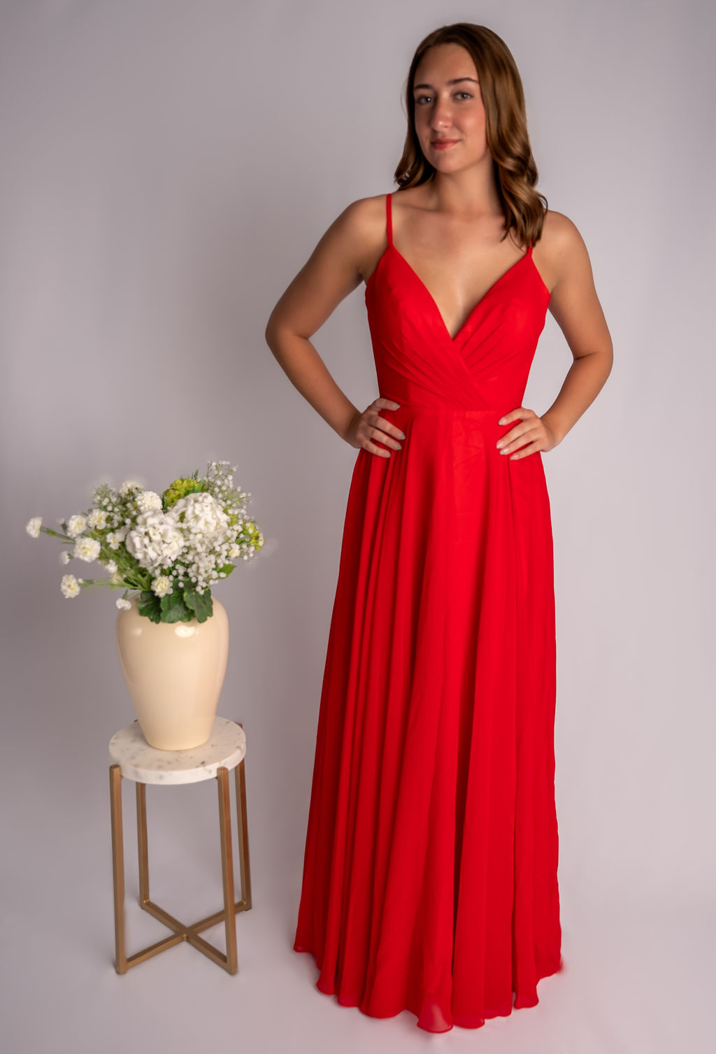 A-Line Deep V-Neck Triangle Wrap-Bodice Skirt Bridesmaid Dress #RJBM00