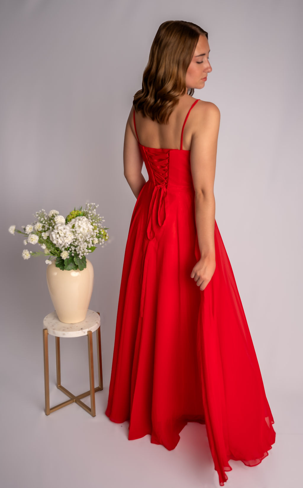 A-Line Deep V-Neck Triangle Wrap-Bodice Skirt Bridesmaid Dress #RJBM004