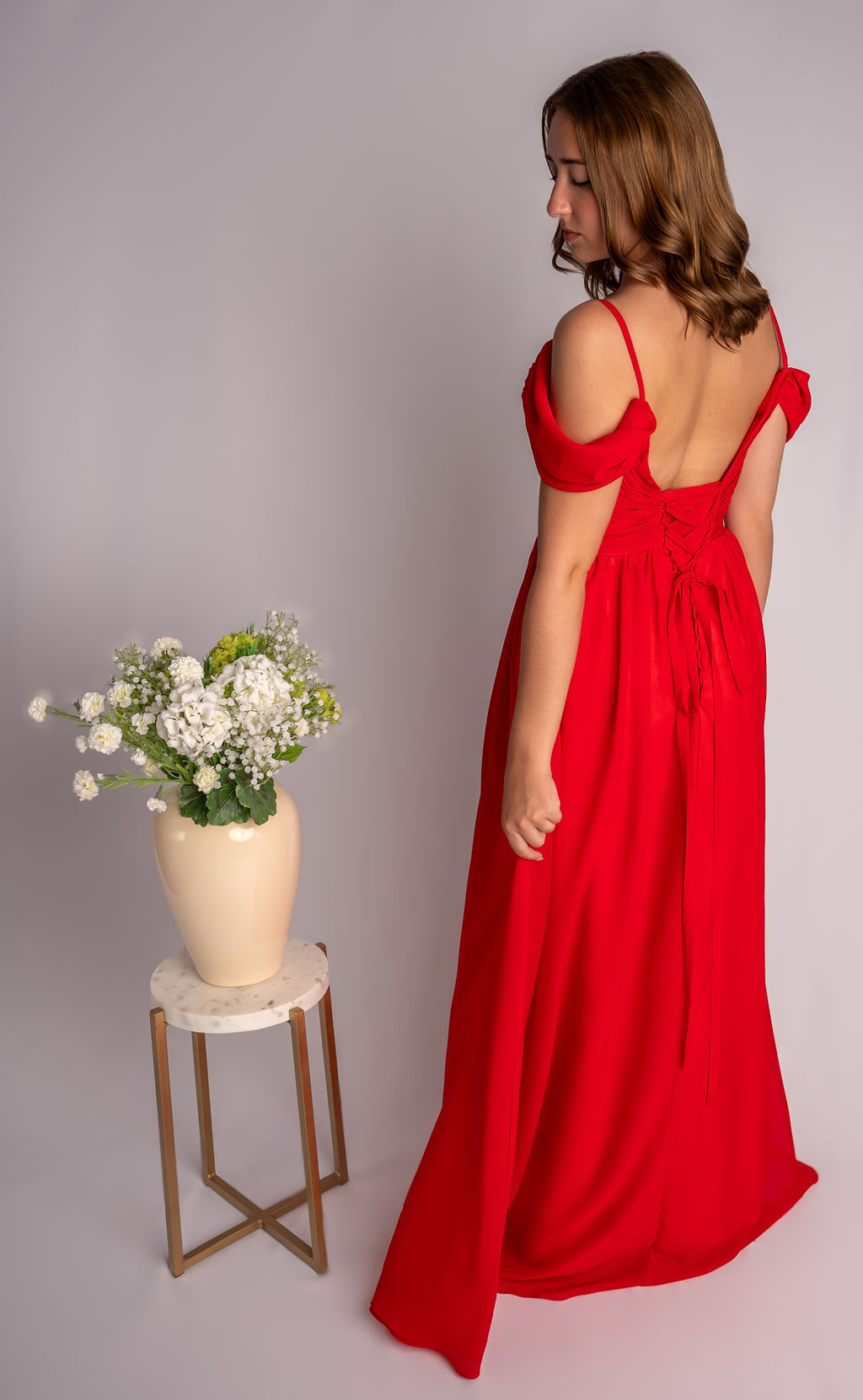 A-Line Spagetti Straps Off-The-Shoulder Drape Sleeves Bridesmaid Dress #RJBM006
