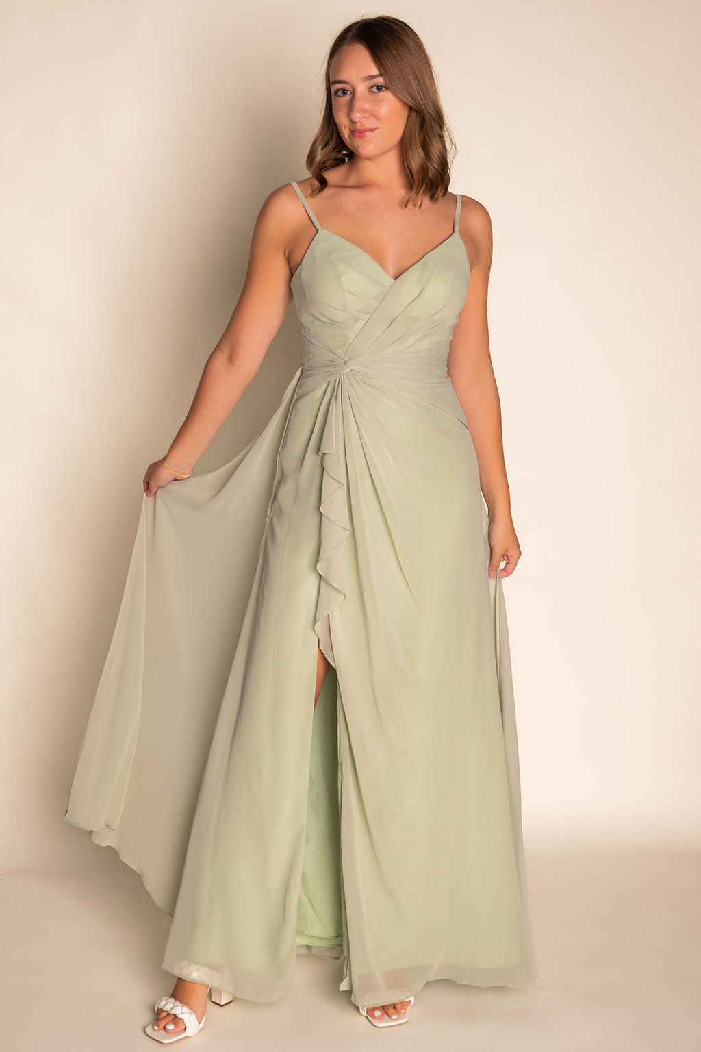 Sage Ruched Chiffon Dress RJBM063