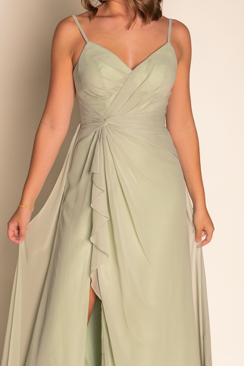 Sage Ruched Chiffon Dress RJBM063