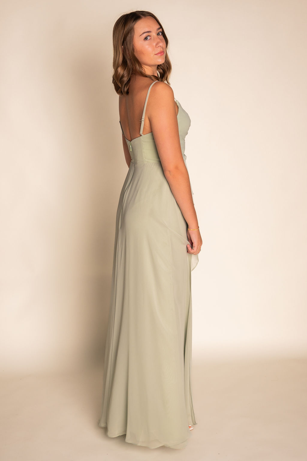 Sage Ruched Chiffon Dress RJBM063
