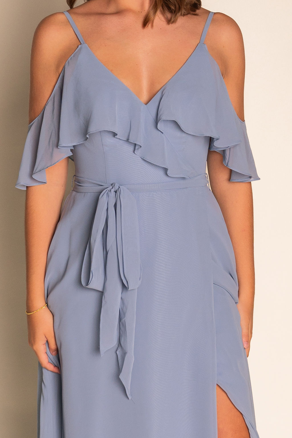 A-Line V-Neck Pleated Chiffon Dress RJBM076