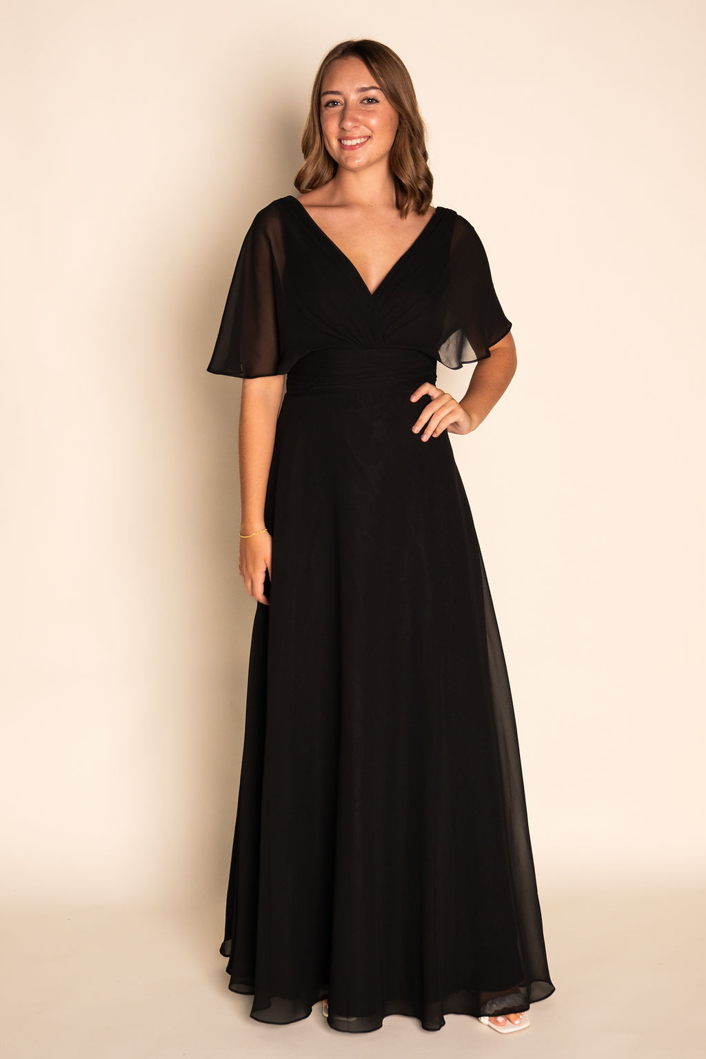 Flowy V-Neck Long Sleeve Chiffon Dress RJBM090