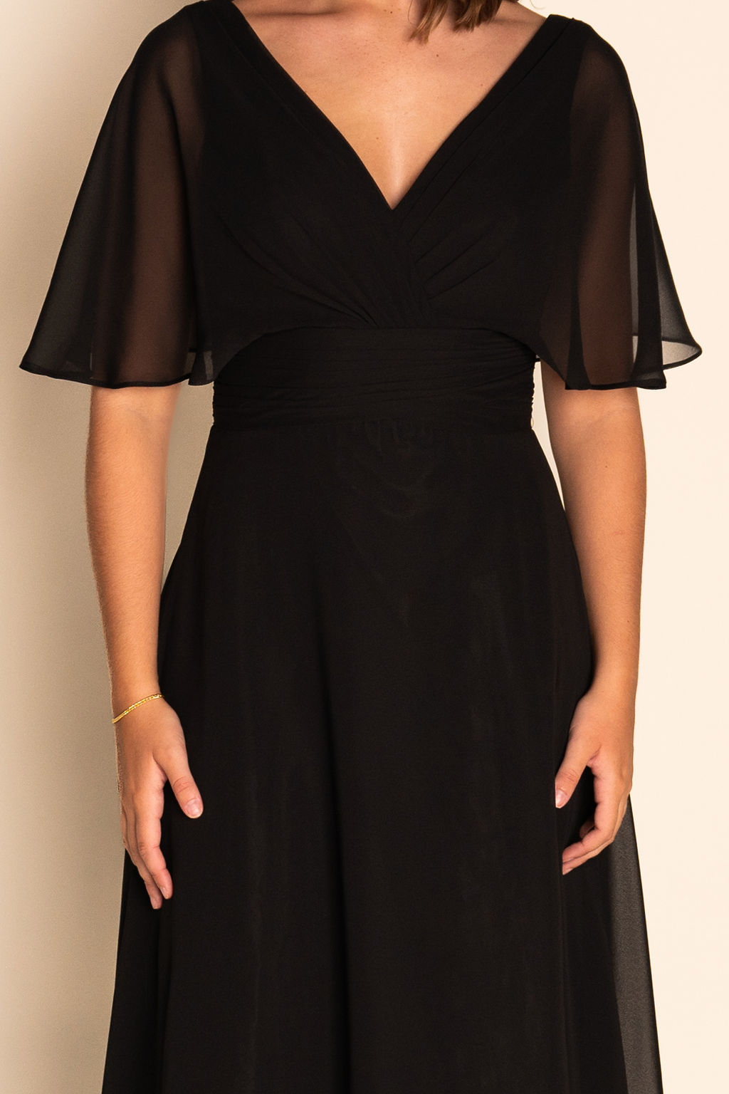 Flowy V-Neck Long Sleeve Chiffon Dress RJBM090