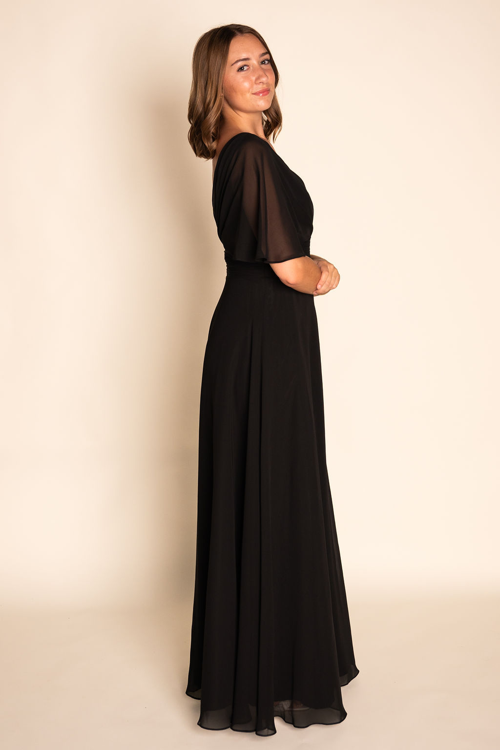 Flowy V-Neck Long Sleeve Chiffon Dress RJBM090