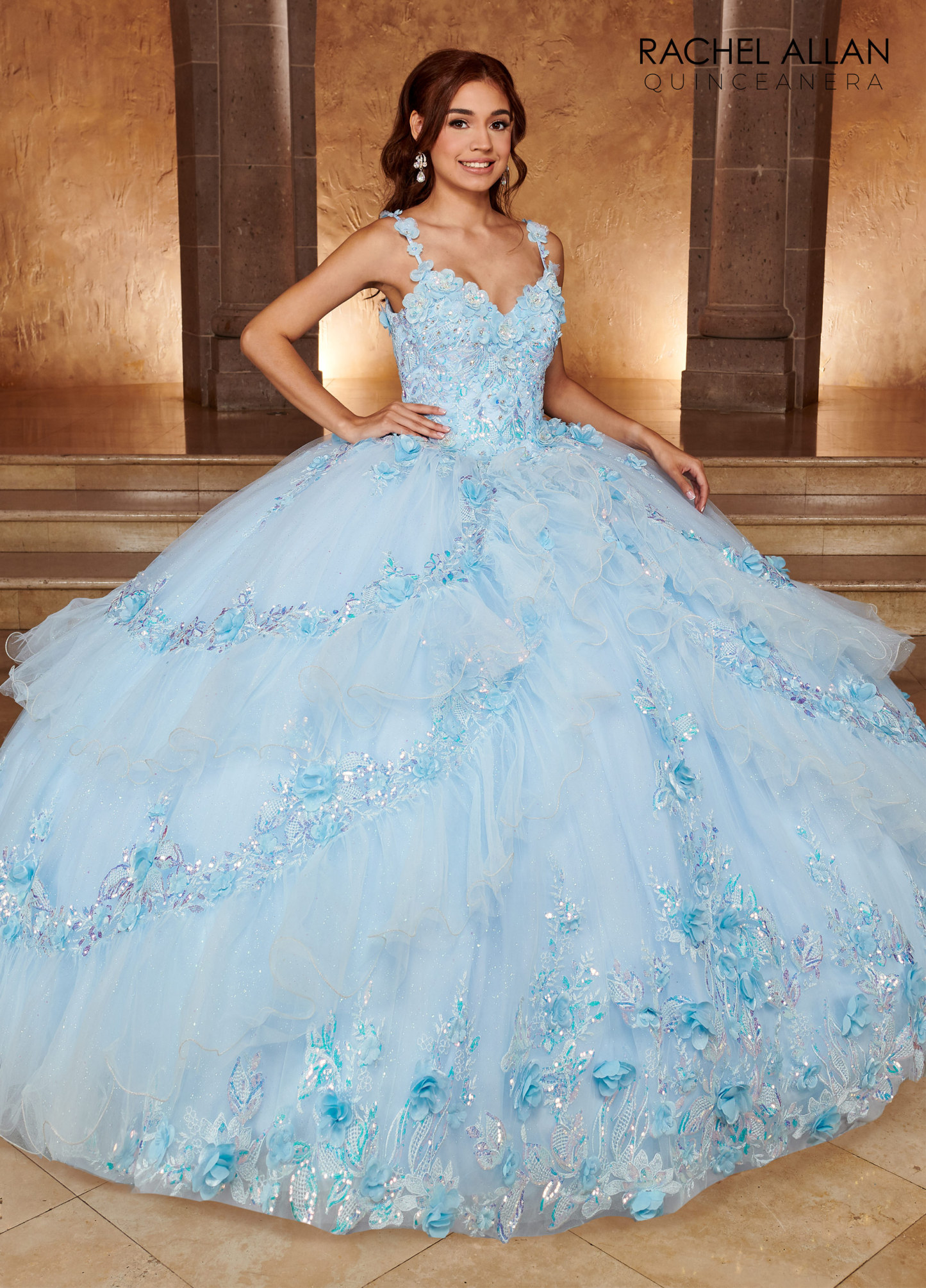 Sweetheart Tiered Ruffle Skirt Glitter Tulle Quinceanera Ball Gown #RQ3103