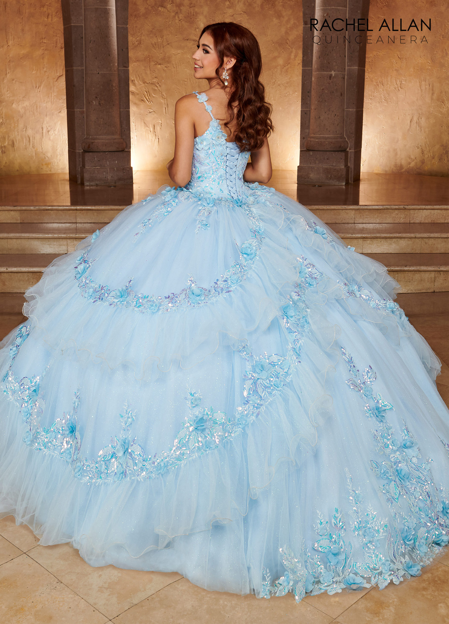 Sweetheart Tiered Ruffle Skirt Glitter Tulle Quinceanera Ball Gown #RQ3103