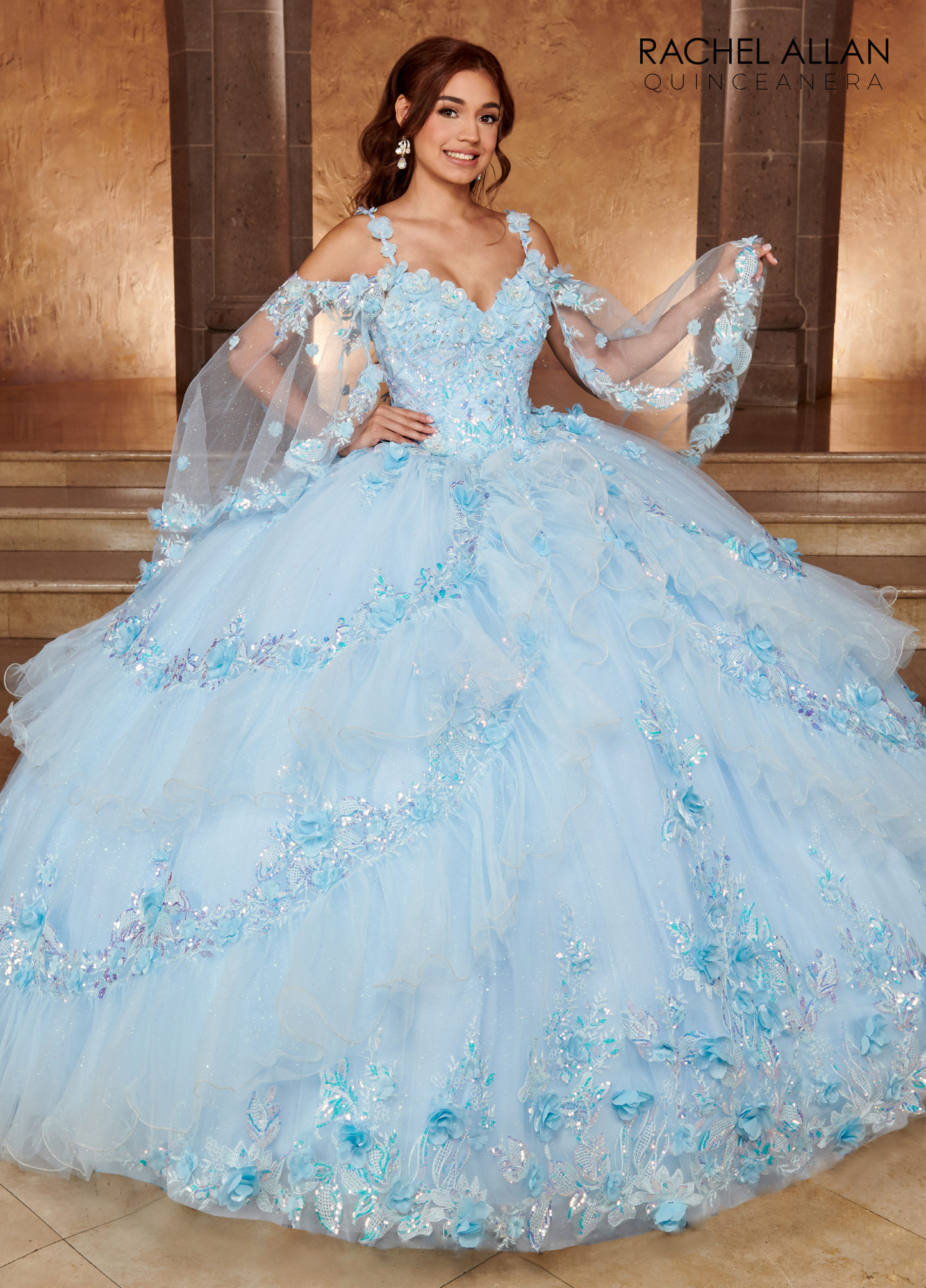 Sweetheart Tiered Ruffle Skirt Glitter Tulle Quinceanera Ball Gown #RQ3103