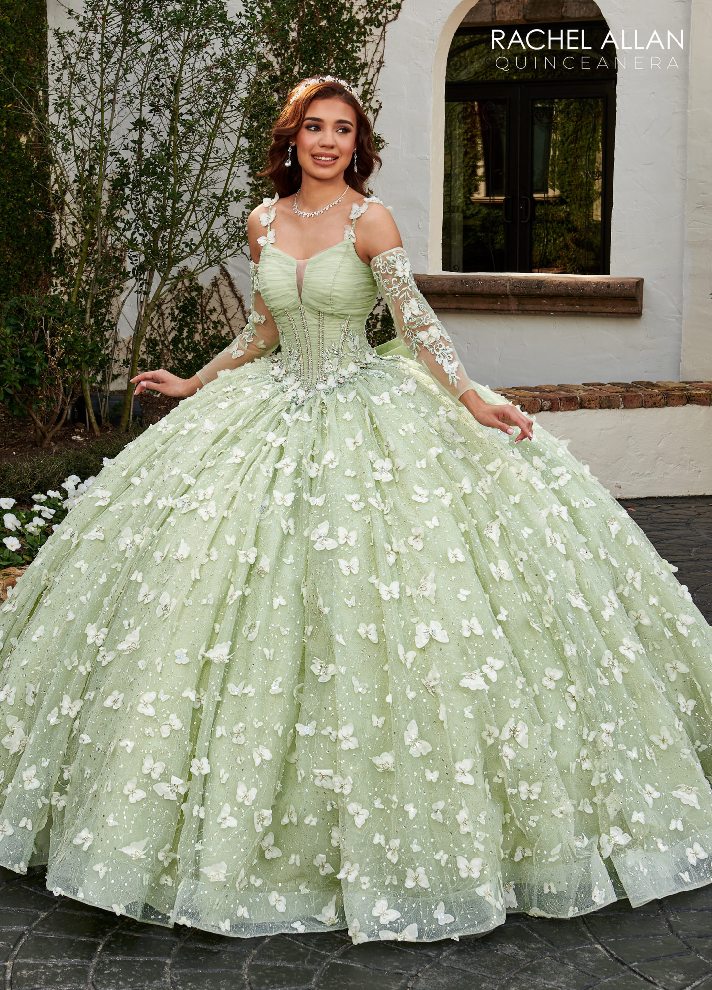 Sequin Tulle And Beaded Straps 3d Butterflies Quinceanera Gowns #RQ311