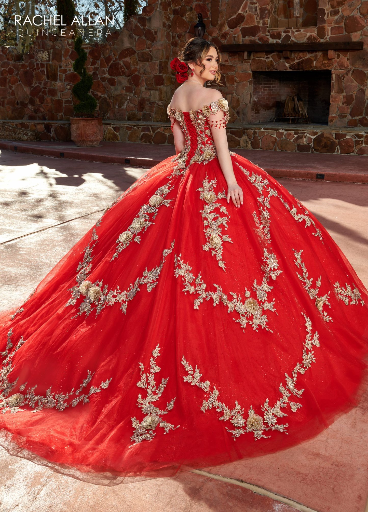 Glitter Tulle 3d Flowers Lace Applique Sweep Train Quinceanera Gowns #RQ3117
