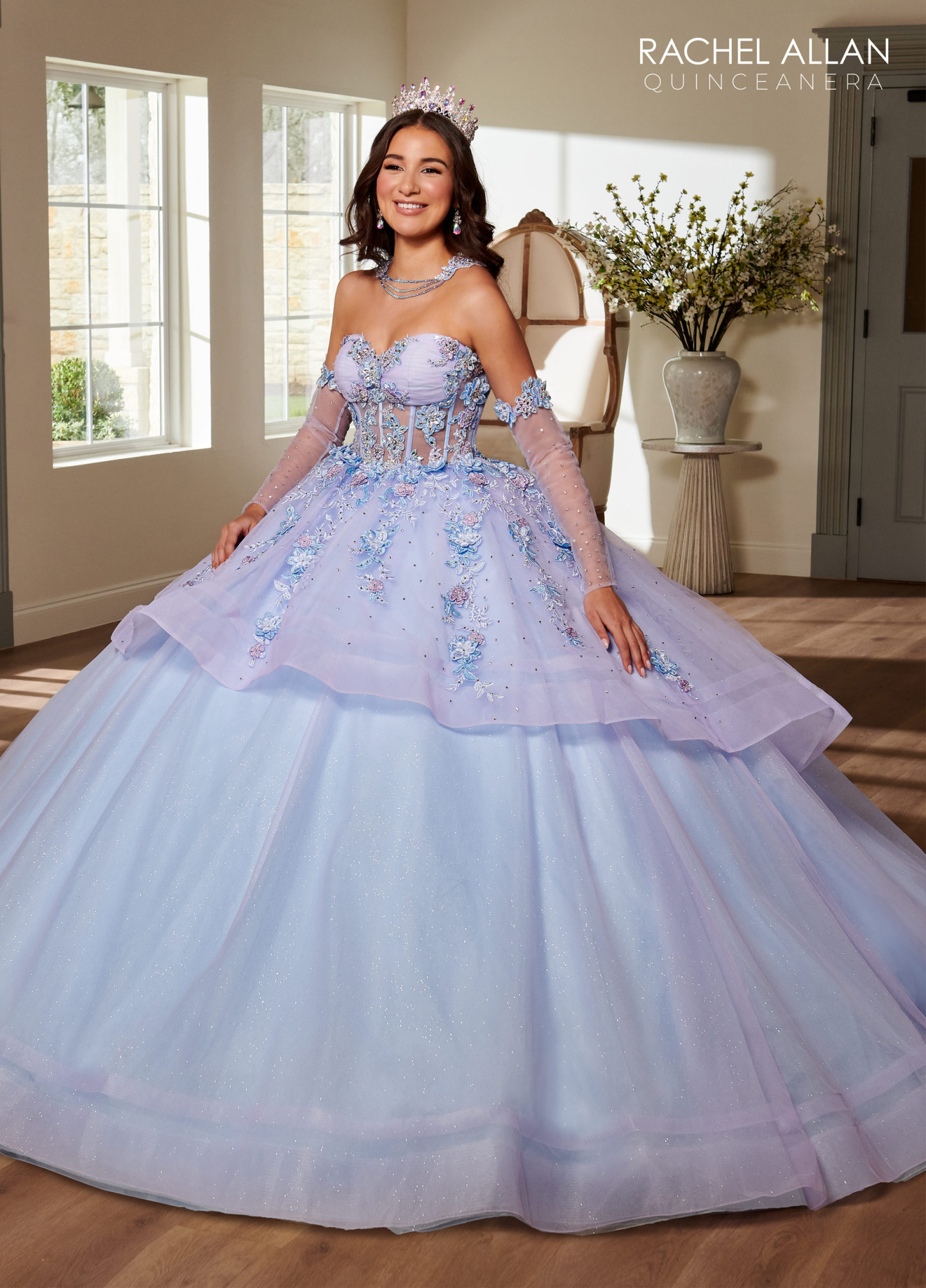 Strapless Sweetheart Glitter Tulle Quinceanera Ball Gown #RQ3119