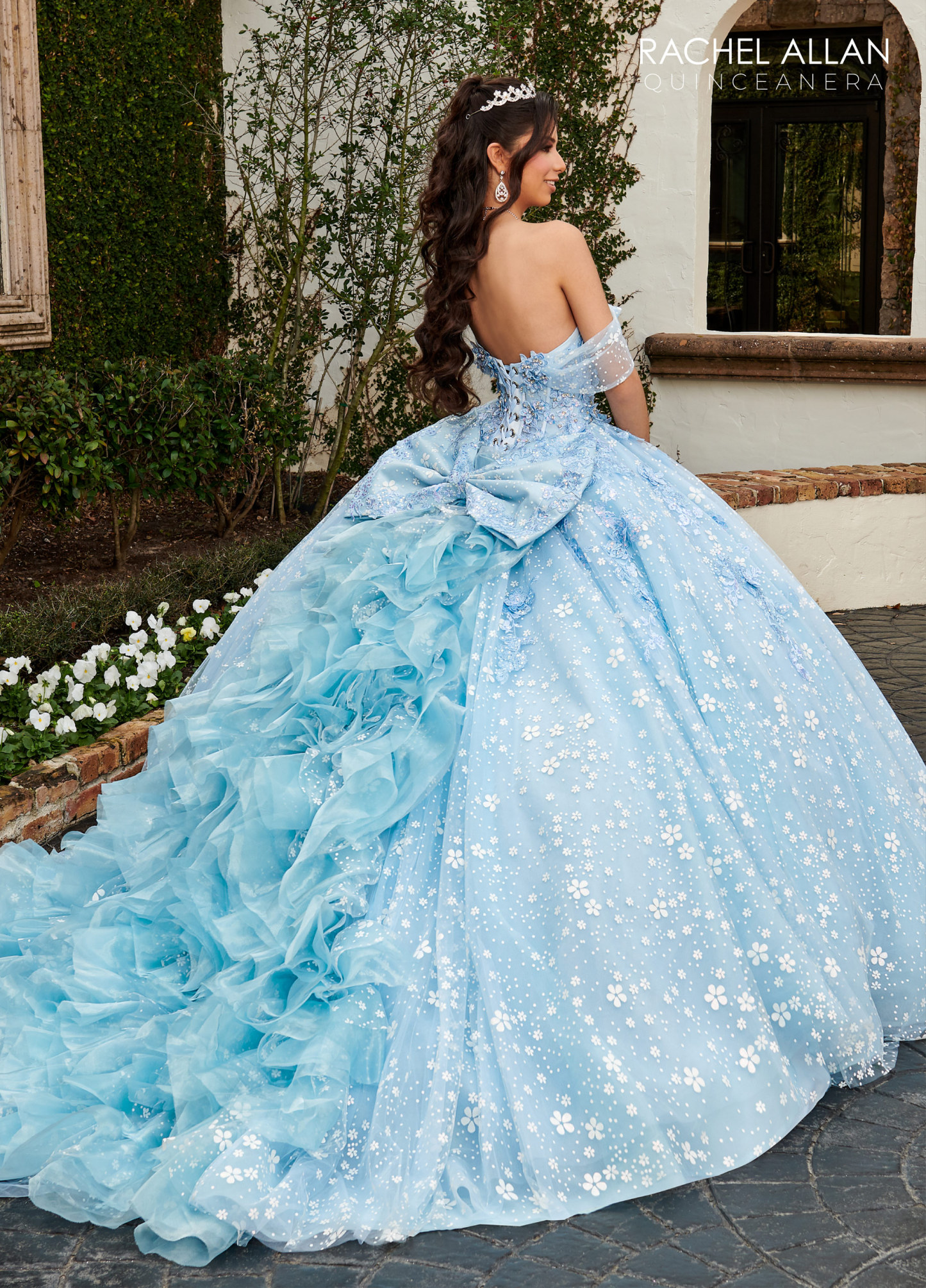 Off-The-Shoulder Plunging Sweetheart Glitter Tulle Quinceanera Ball Gown #RQ3122
