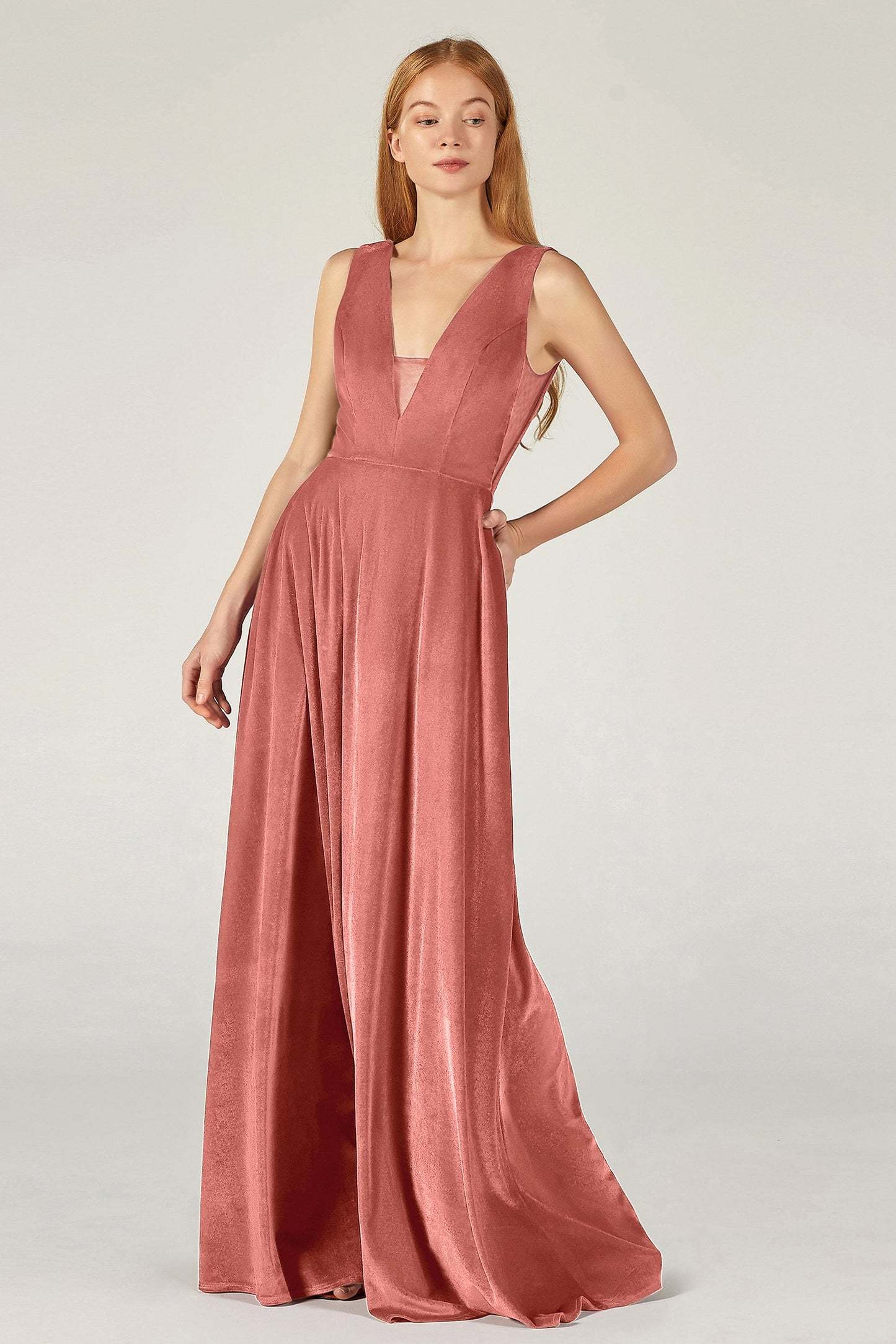 A-Line Floor Length Velvet Bridesmaid Dress CB0364
