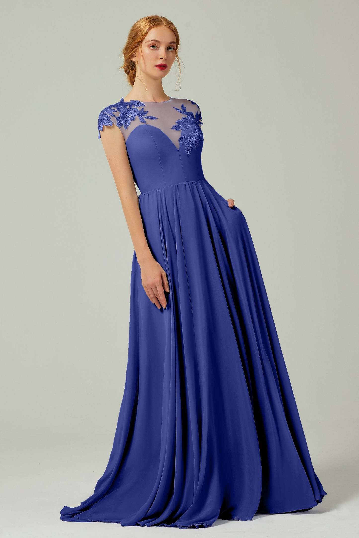 A-Line Sweep-Brush-Train Chiffon Bridesmaid Dress CB0248