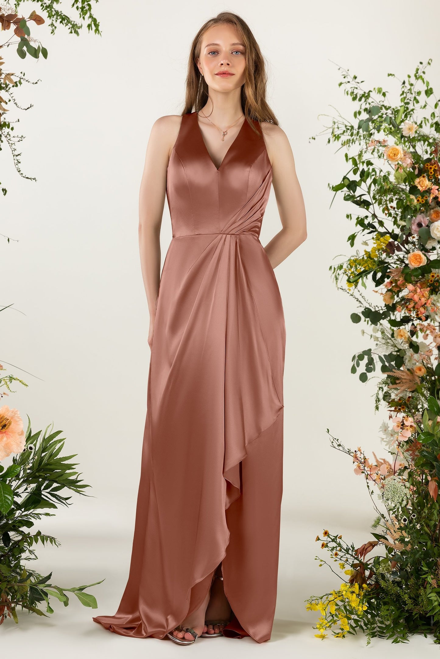 Sheath Sweep Acetate Satin Bridesmaid Dress Formal Dresses CB0499