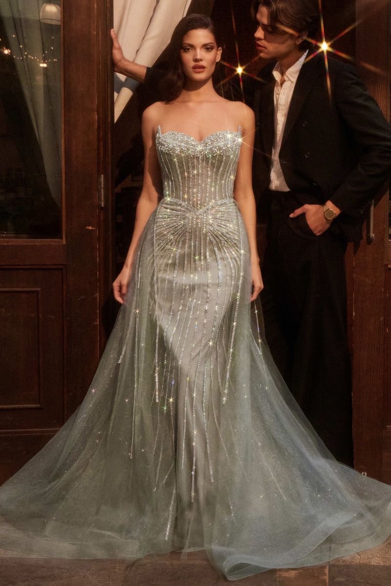 Strapless Crystal Embellished Prom Gown With Overskirt CB158