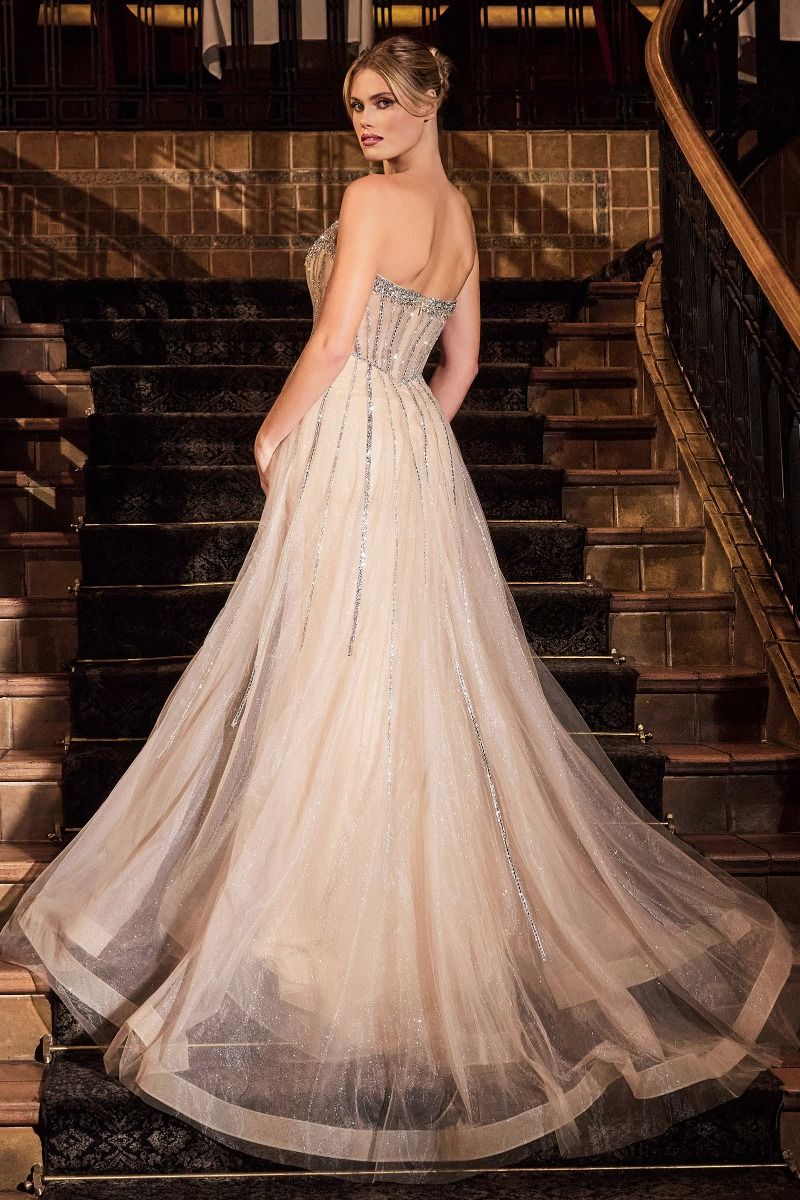 Strapless Crystal Embellished Prom Gown With Overskirt CB158