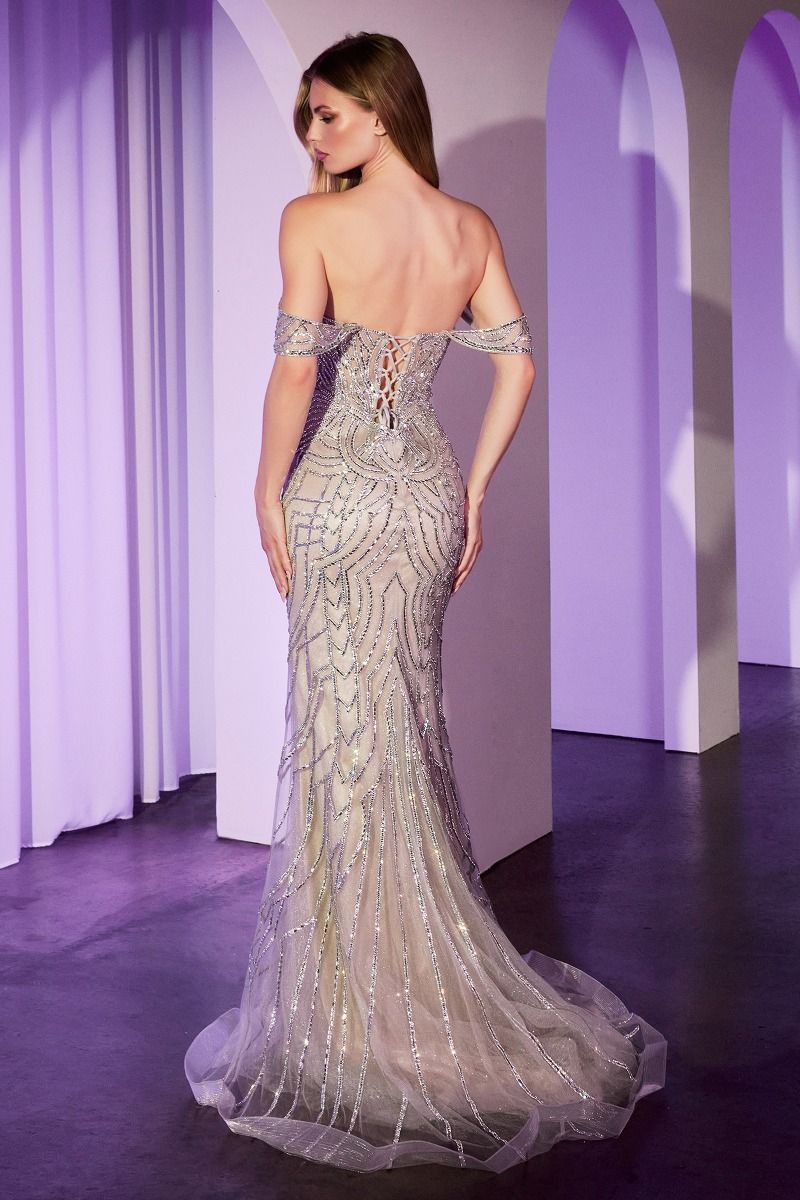 Fitted Sweetheart Off The Shoulder Crystal Embellished Prom Gown CC0689