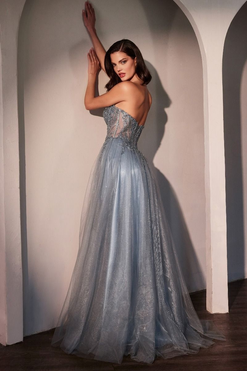 A-Line Strapless Layered Tulle Lace Appliques Prom Dress CC487