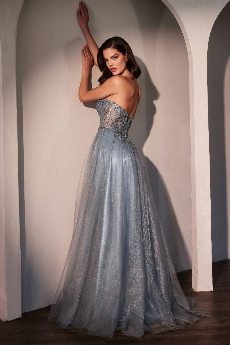 A-Line Strapless Layered Tulle Lace Appliques Prom Dress CC487