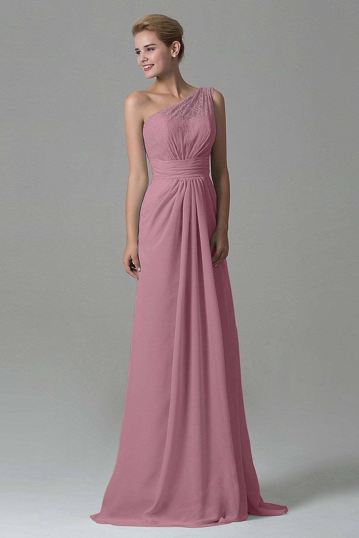 Sheath Sweep Train Lace/Chiffon Bridesmaid Dress COZK16004
