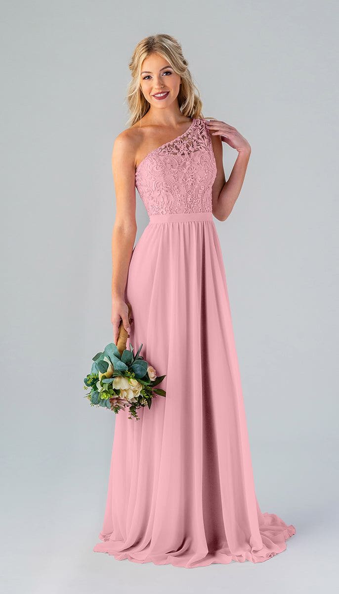 A-Line One Shoulder Chiffon Beaded Lace Bridesmaid Dress