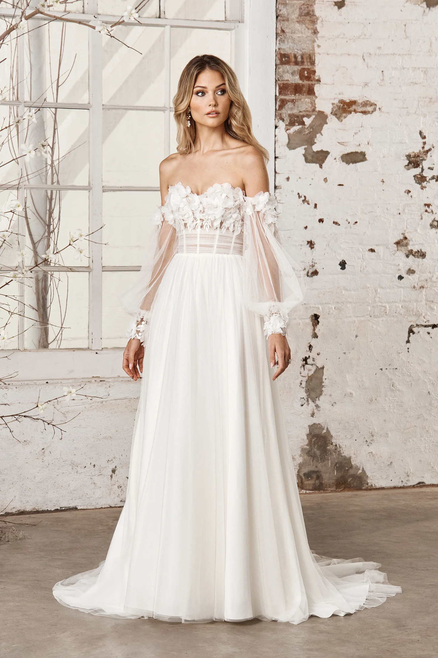 A-Line Sweetheart 3D Florals Beading pleating Lace Wedding Dress 44380