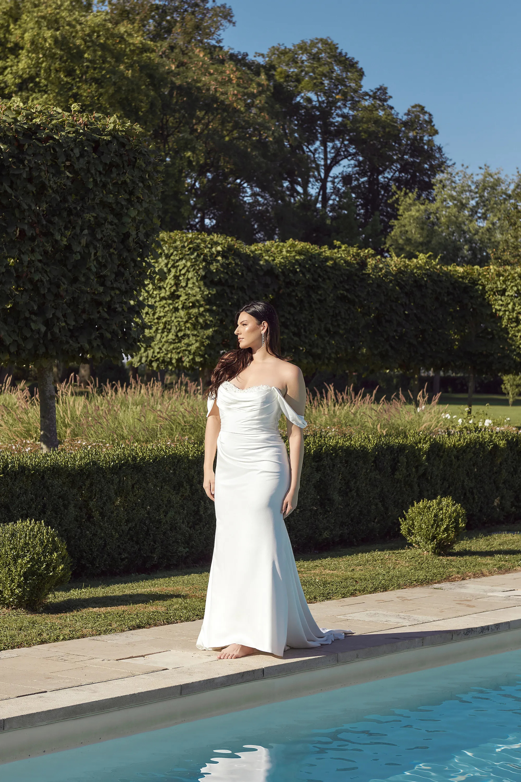 Romance Sweetheart Off-the-Shoulder Jersey Beading Pleated Wedding Dress 44388PS